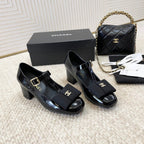 CC 26s Bow Mary Jane Chunky Heel 6cm Black Glossy Leather 787146