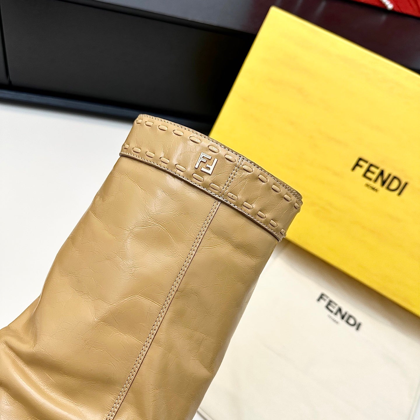 Fendi Ankle Boots Beige Calfskin 472684