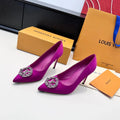 LV 26s Pointed-Toe High Heels 95 Fuchsia Pink Premium Satin 622449