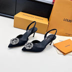 LV 26s Slingback 75 Black Premium Satin 622456