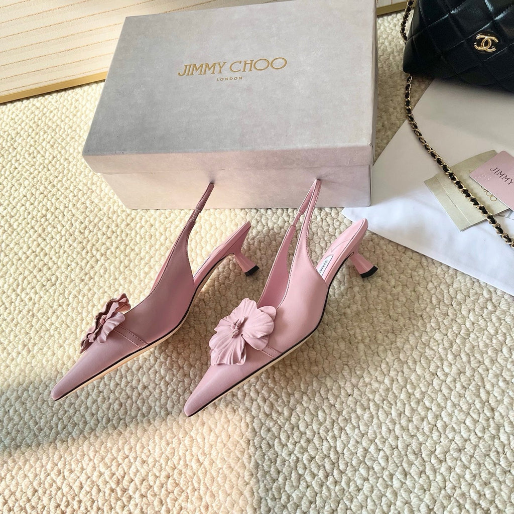 Jimmy Choo Skye Corsage Slingback Pink Sheepskin 669833