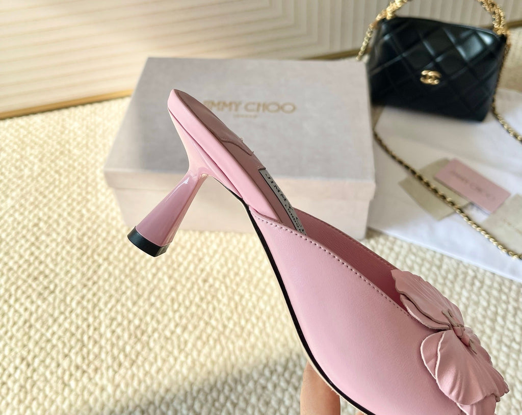 Jimmy Choo Skye Corsage Sandals Pink Sheepskin 669835