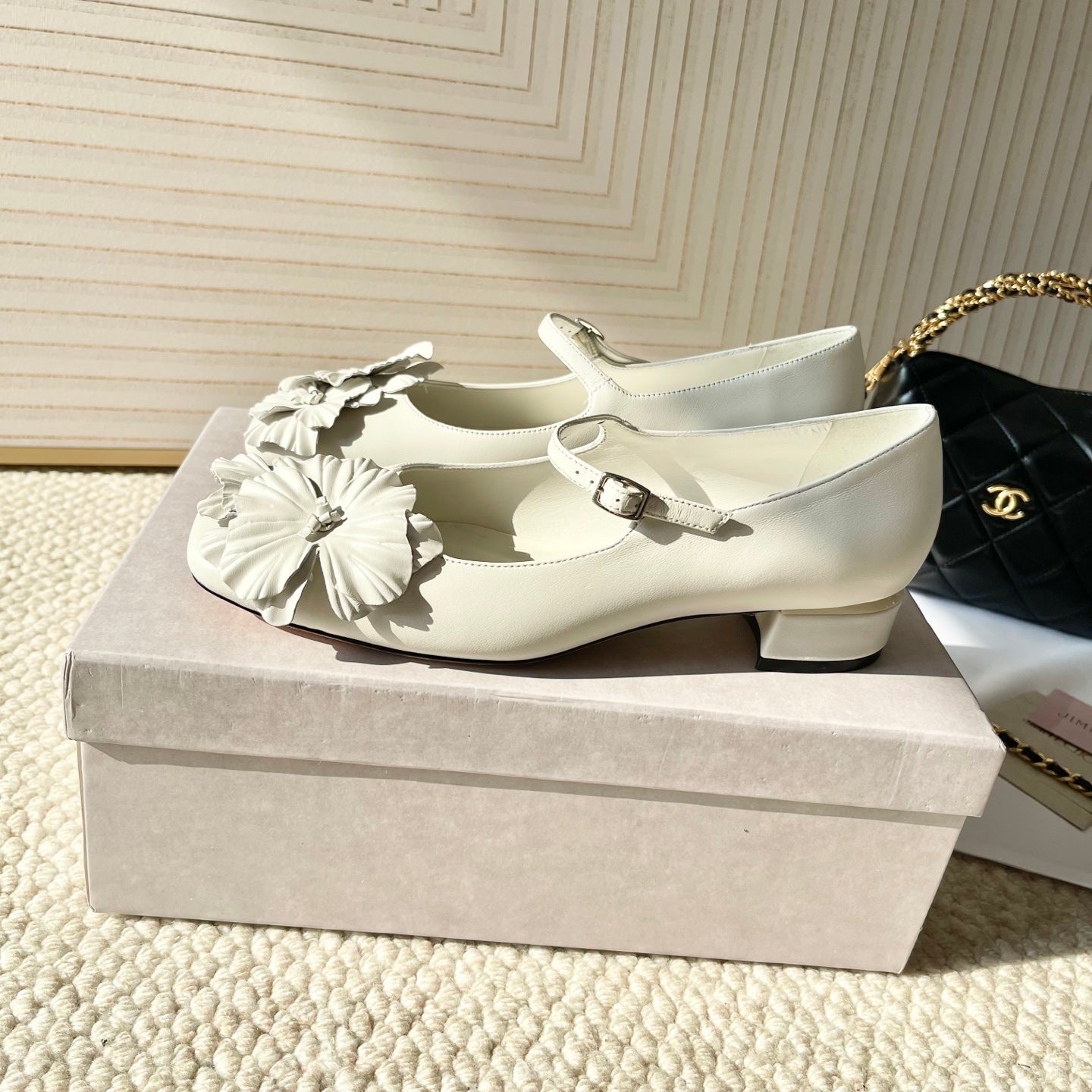 Jimmy Choo Skye Corsage Ballet Flat White Sheepskin 669839
