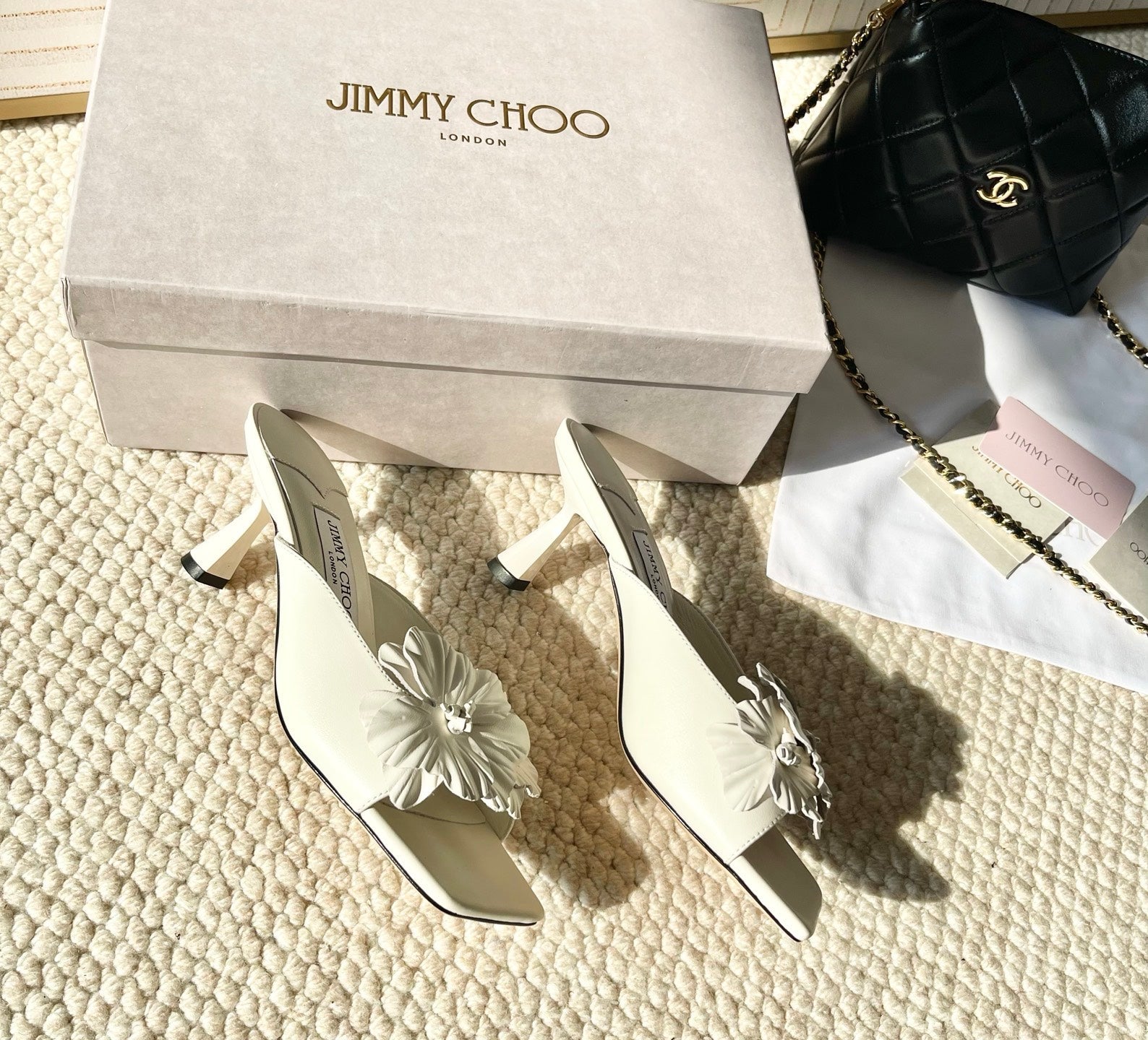 Jimmy Choo Skye Corsage Sandals White Sheepskin 669840