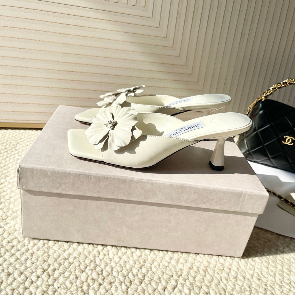 Jimmy Choo Skye Corsage Sandals White Sheepskin 669840
