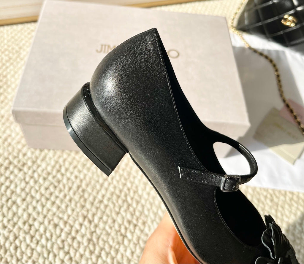Jimmy Choo Skye Corsage Ballet Flat Black Sheepskin 669845