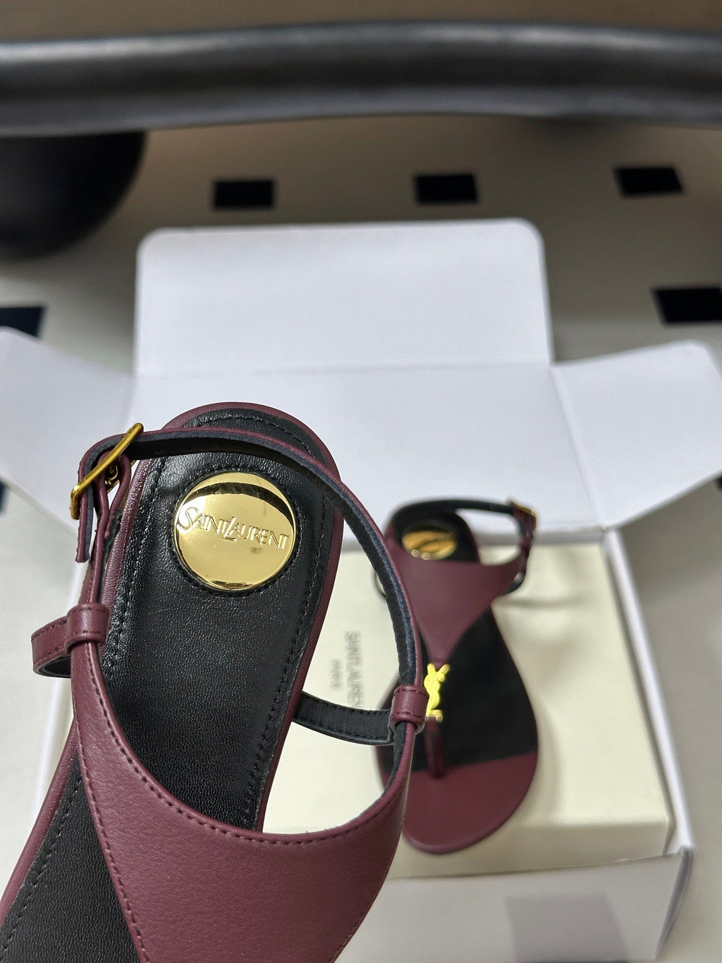 YSL Cassandra Slide Burugndy Smooth Leather 787565