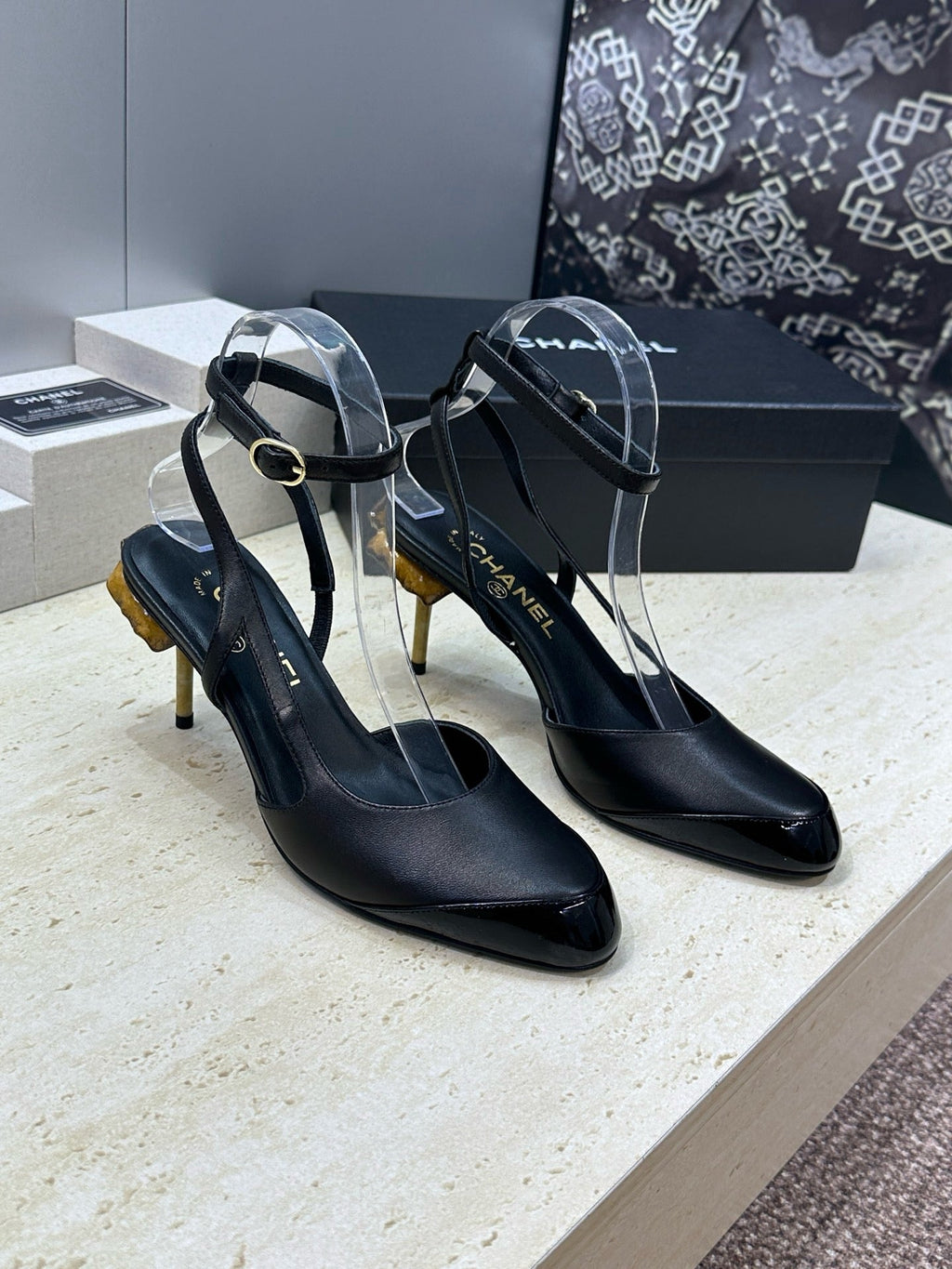 CC 2026 Couture Slingback Mushroom Heels Black Patent Leather 787181