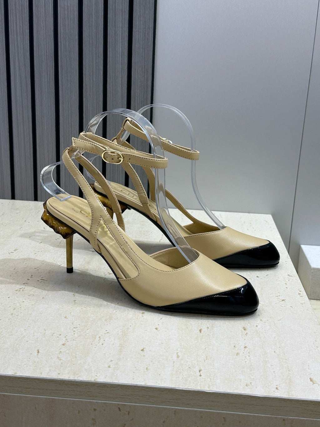 CC 2026 Couture Slingback Mushroom Heels Beige Patent Leather 787182
