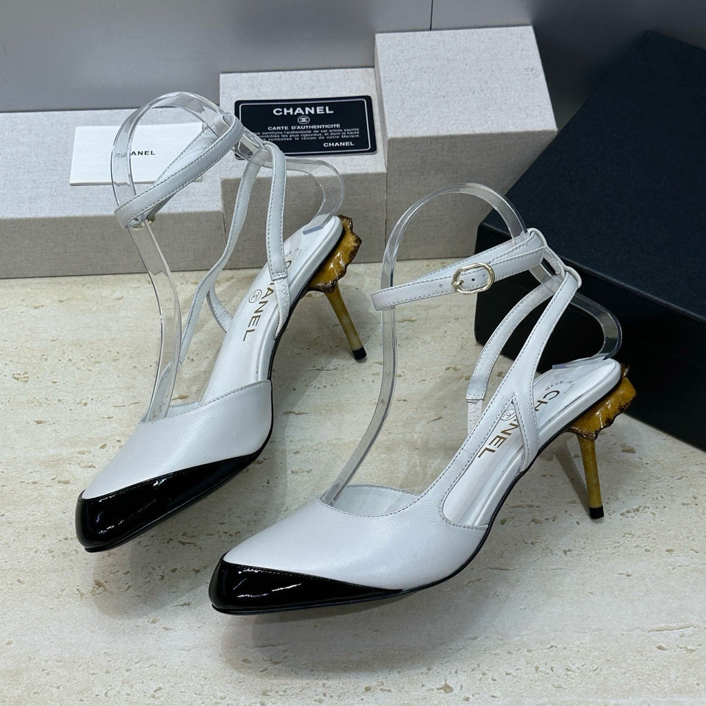 CC 2026 Couture Slingback Mushroom Heels White Patent Leather 787183