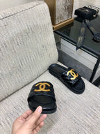 mule sandal 30 black quilted waxed leather
