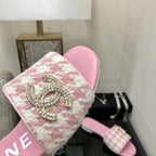 mule sandal pink white houndstooth fabric