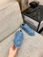 CC Sneaker Blue Fringe Denim Fabric
