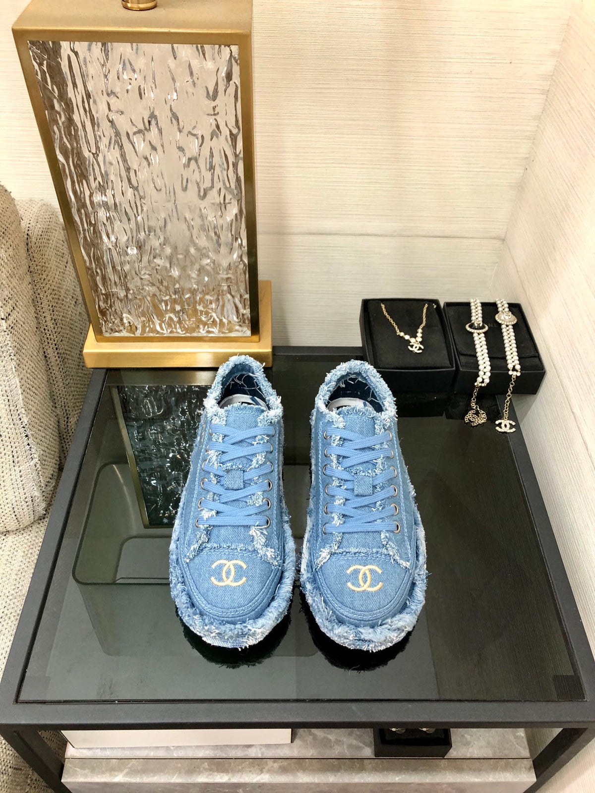 CC Sneaker Blue Fringe Denim Fabric