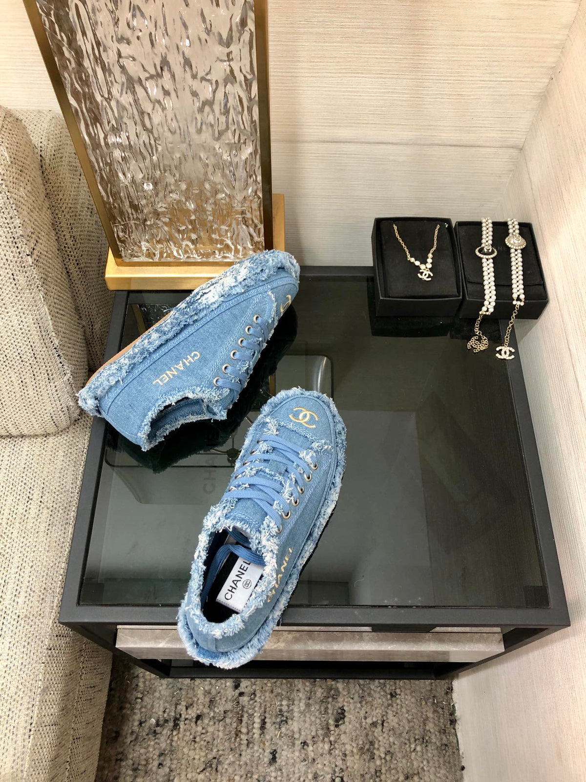 CC Sneaker Blue Fringe Denim Fabric