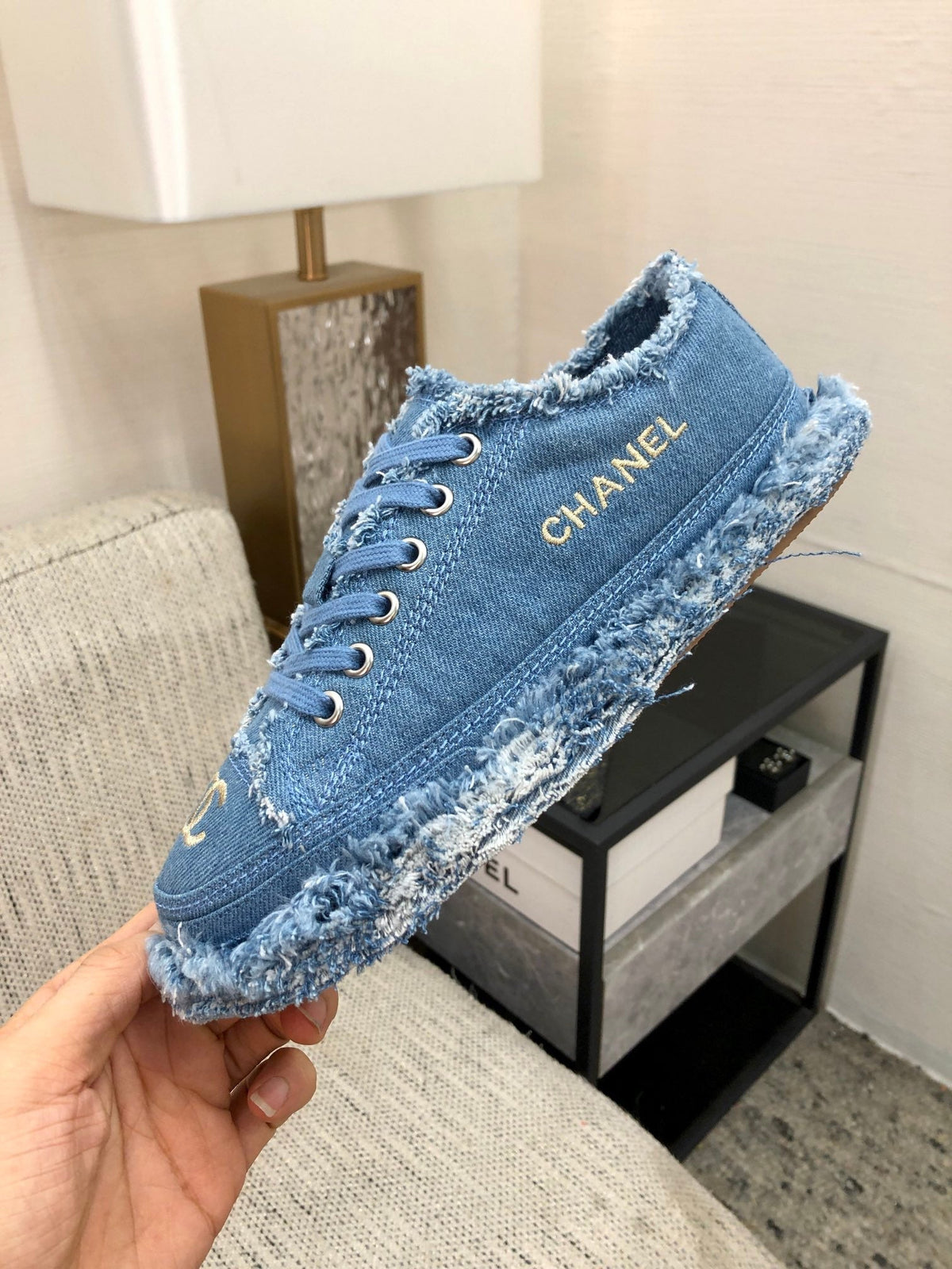 CC Sneaker Blue Fringe Denim Fabric