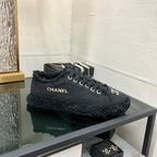 CC Sneaker Black Fringe Denim Fabric
