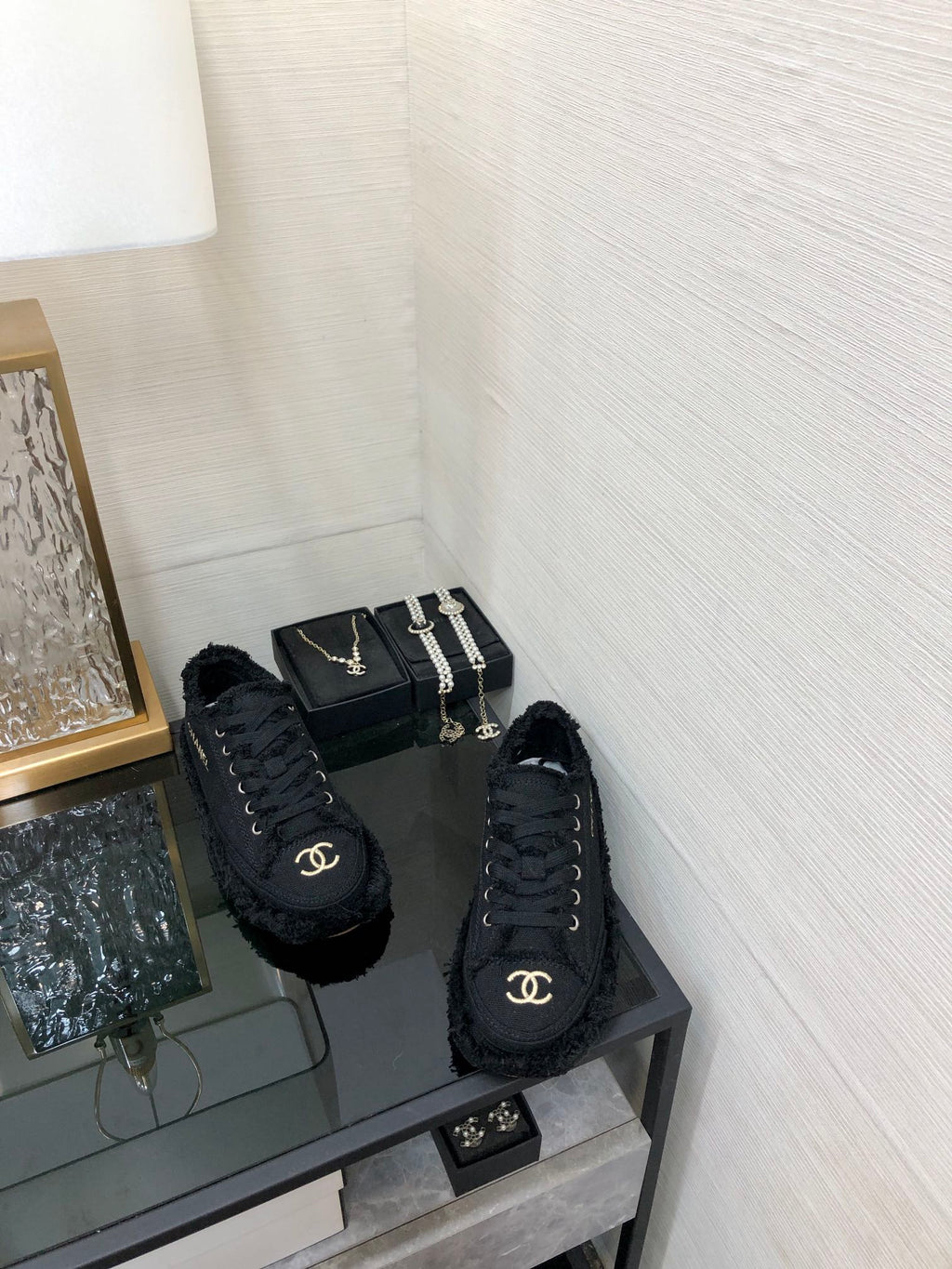 CC Sneaker Black Fringe Denim Fabric