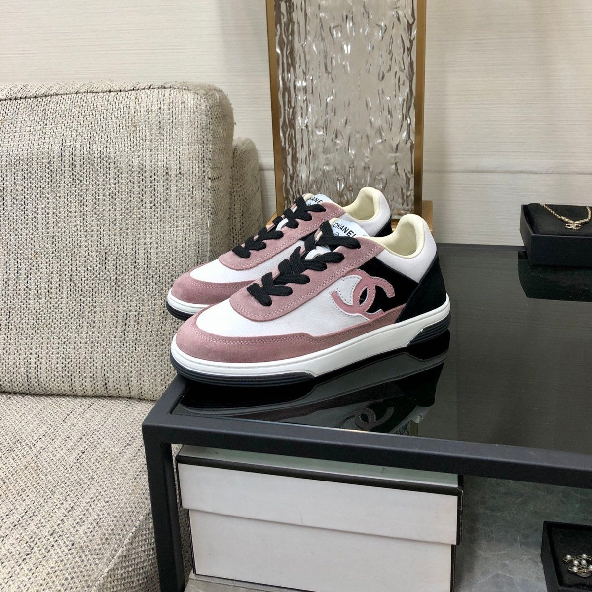 CC Sneaker In Black Mix Pink Suede