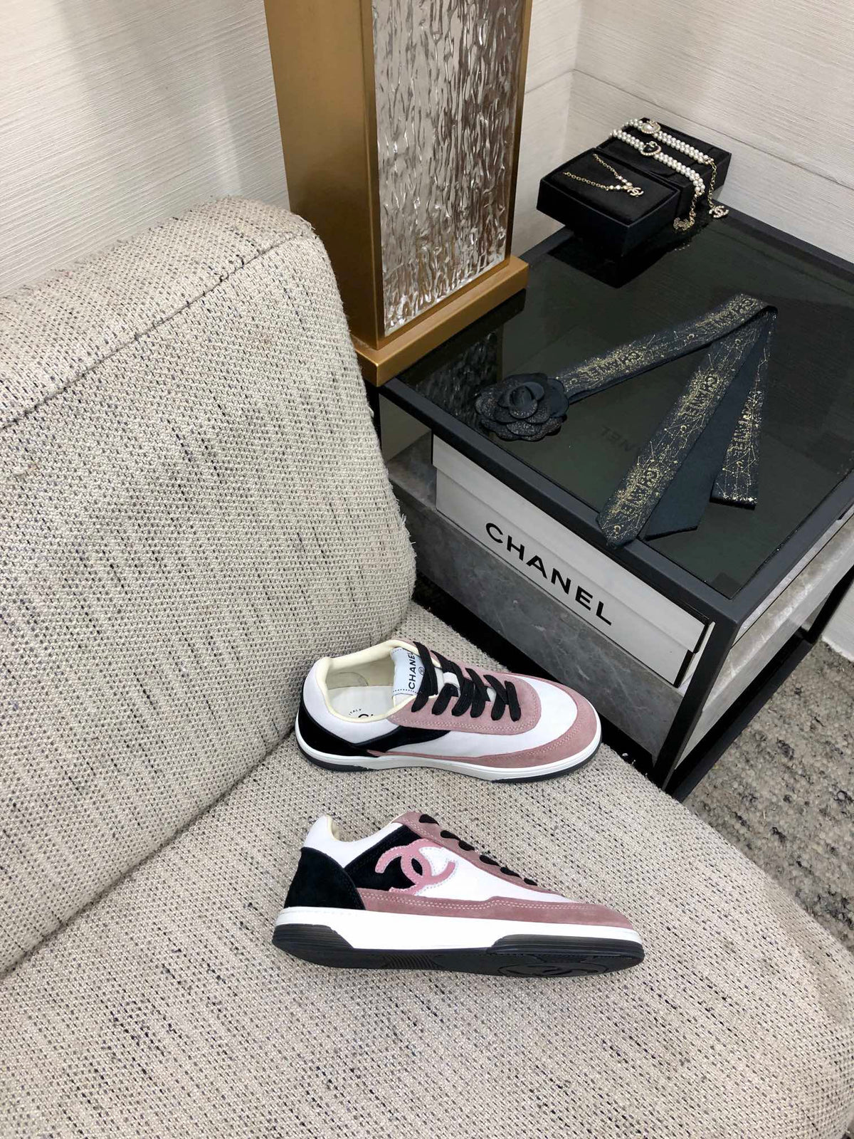 CC Sneaker In Black Mix Pink Suede