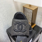 CC 26s Platform Slide Black Raffia Sheepskin 688700