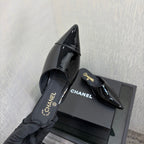 CC 2026 Pointed Toe Mule 4cm Black Patent Leather 688711
