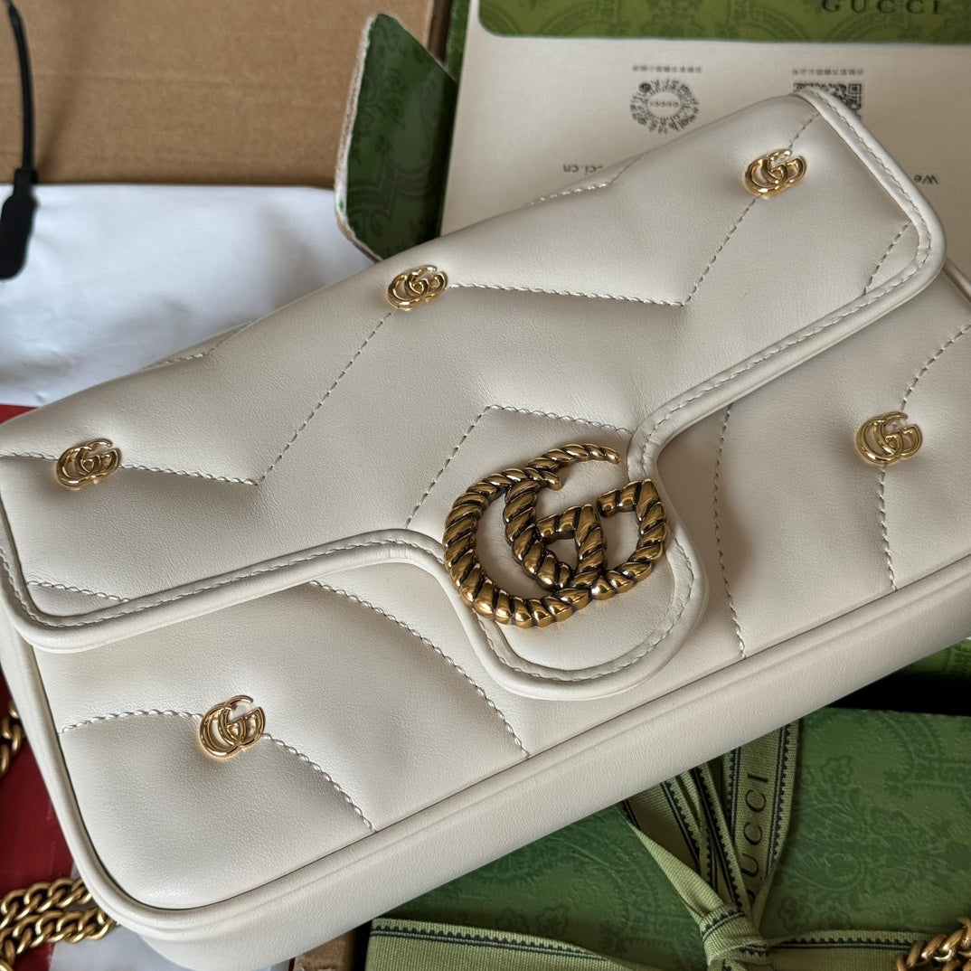 gg marmont 21cm white calfskin double g stud gold hardware