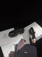 Prada Brushed Monolith Mary Janes Loafer Black Leather 606064