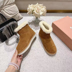 Miu Snow Boots Brown Suede Shearling 455926