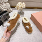 Miu Booties Brown Suede Shearling-Lined with Fur Tassels 455929