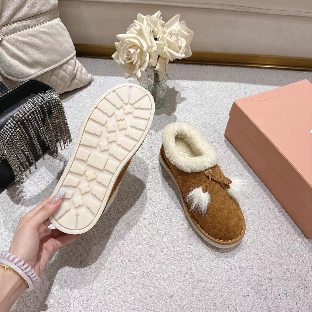 Miu Booties Brown Suede Shearling-Lined with Fur Tassels 455929