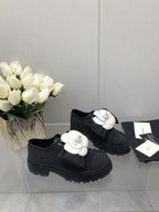CC 26s Camellia Lug Sole Loafers Black White Cotton