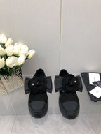 CC 26s Camellia Lug Sole Loafers Black Cotton Suede 673052
