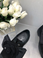 CC 26s Camellia Lug Sole Loafers Black Cotton Suede 673052