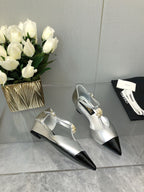 CAMELLIA CAP JANE SANDALS IN SILVER MIX BLACK LAMBSKIN