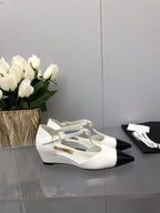 CAMELLIA CAP JANE SANDALS IN WHITE MIX BLACK LAMBSKIN