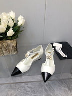 CAMELLIA CAP JANE SANDALS IN WHITE MIX BLACK LAMBSKIN