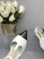 CAMELLIA CAP JANE SANDALS IN WHITE MIX BLACK LAMBSKIN