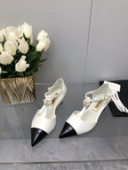 CAMELLIA CAP JANE SANDALS IN WHITE MIX BLACK LAMBSKIN