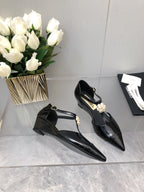 CAMELLIA CAP JANE SANDALS IN BLACK LAMBSKI