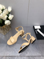 BLOCK HEEL 5 CM SANDAL IN SAND BROWN LAMBSKIN