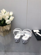 BLOCK HEEL WITH CRYSTAL 5 CM SANDAL IN WHITE FABRIC