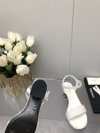 BLOCK HEEL WITH CRYSTAL 5 CM SANDAL IN WHITE FABRIC