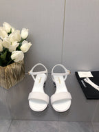 BLOCK HEEL WITH CRYSTAL 5 CM SANDAL IN WHITE FABRIC