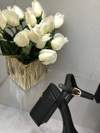 BLOCK HEEL 9 CM SANDAL IN BLACK LAMBSKIN