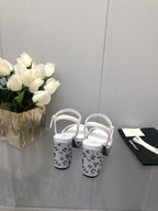 BLOCK HEEL WITH CRYSTAL 9 CM SANDAL IN WHITE FABRIC