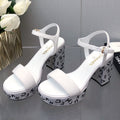 BLOCK HEEL WITH CRYSTAL 9 CM SANDAL IN WHITE FABRIC