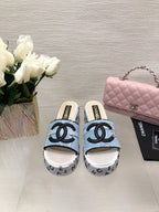 CC 25C Platform Slide Sandals Steed Blue Fabric 213131