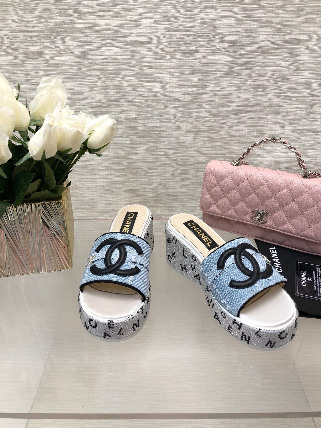 CC 25C Platform Slide Sandals Steed Blue Fabric 213131