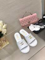 CC 25C Mid Heel Mule White   Calfskin 212954